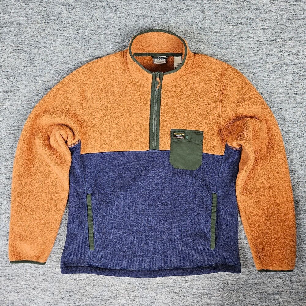 L.L.Bean Men's Colorblock Fleece Pullover Sweatshirt Half Zip Pocket Mock Neck M